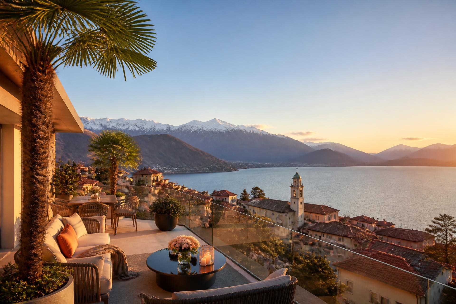 Luxury terrace overlooking Lago Maggiore in Ticino, Switzerland